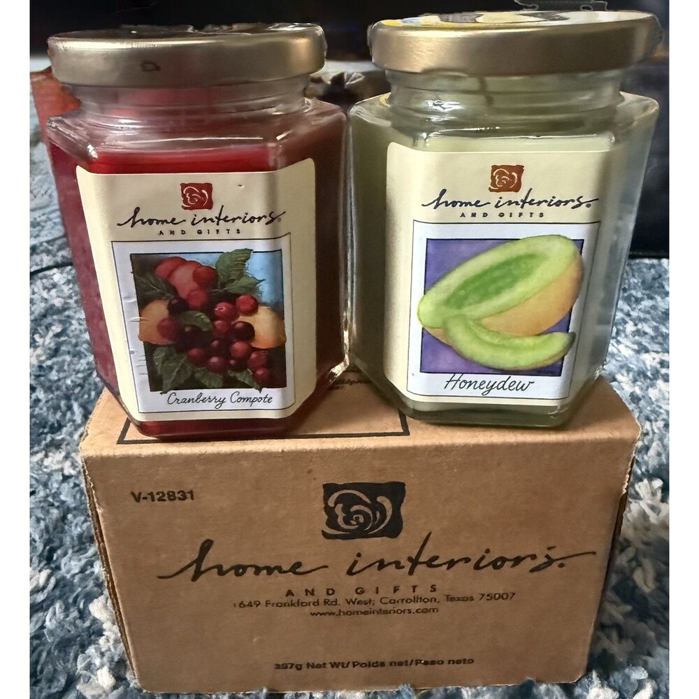 2 Vintage New Home Interiors 7.5 Oz Candles  Cranberry & Honeydew NOS Unburned